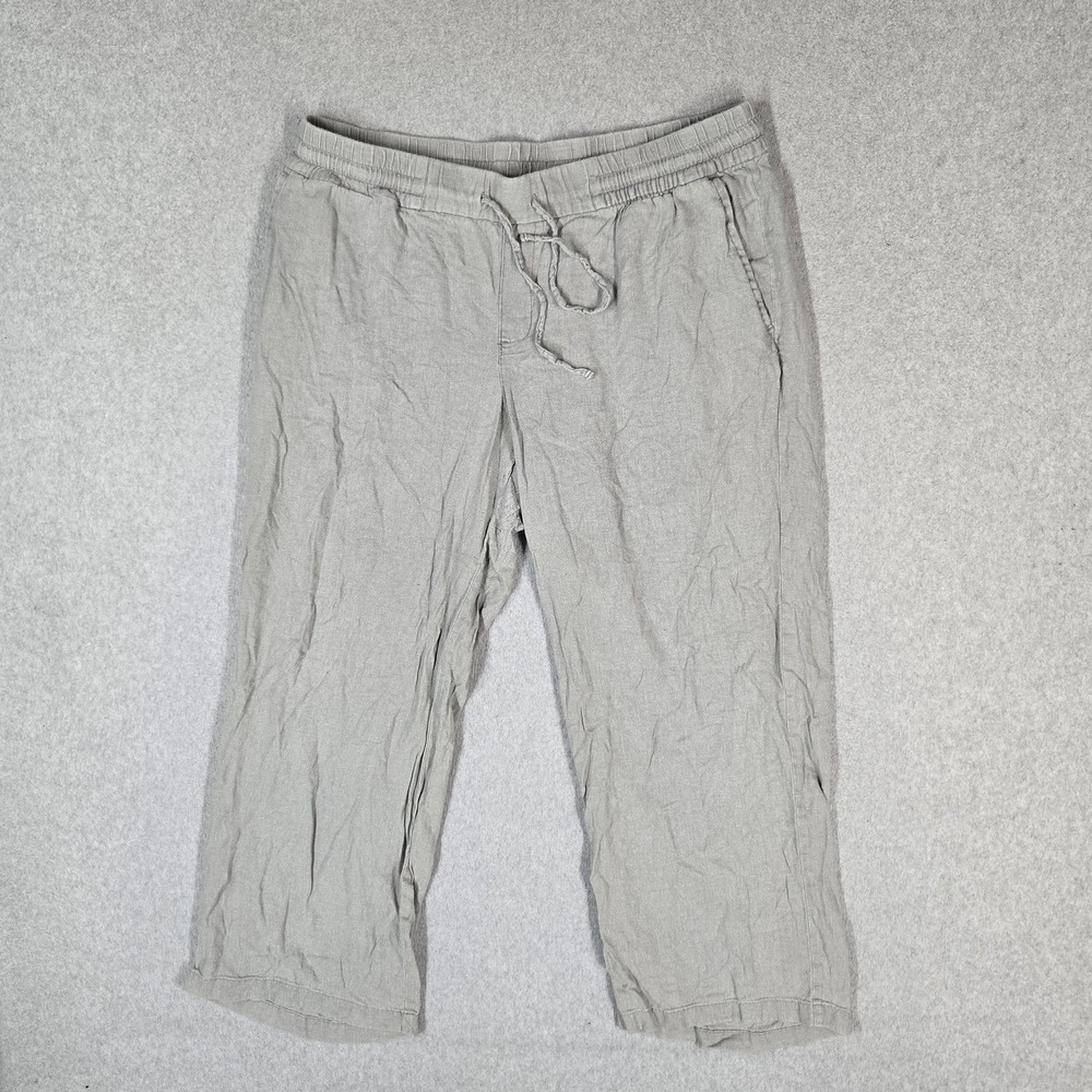 Old Navy Women Pants L PETITE Gray Linen Rayon Capri 24" Inseam Drawstring